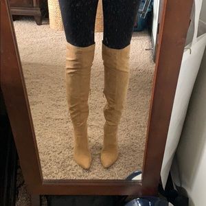 Tan Over the Knee Heeled Boots